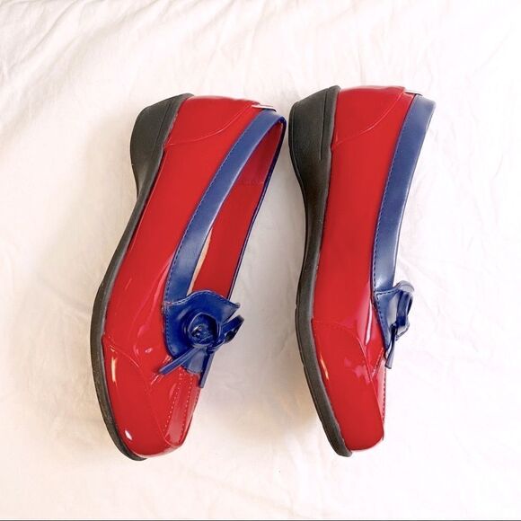 Beacon Red and Blue Puddle Jumper Wedge Heel Patent Duck Shoes - Picture 2 of 5